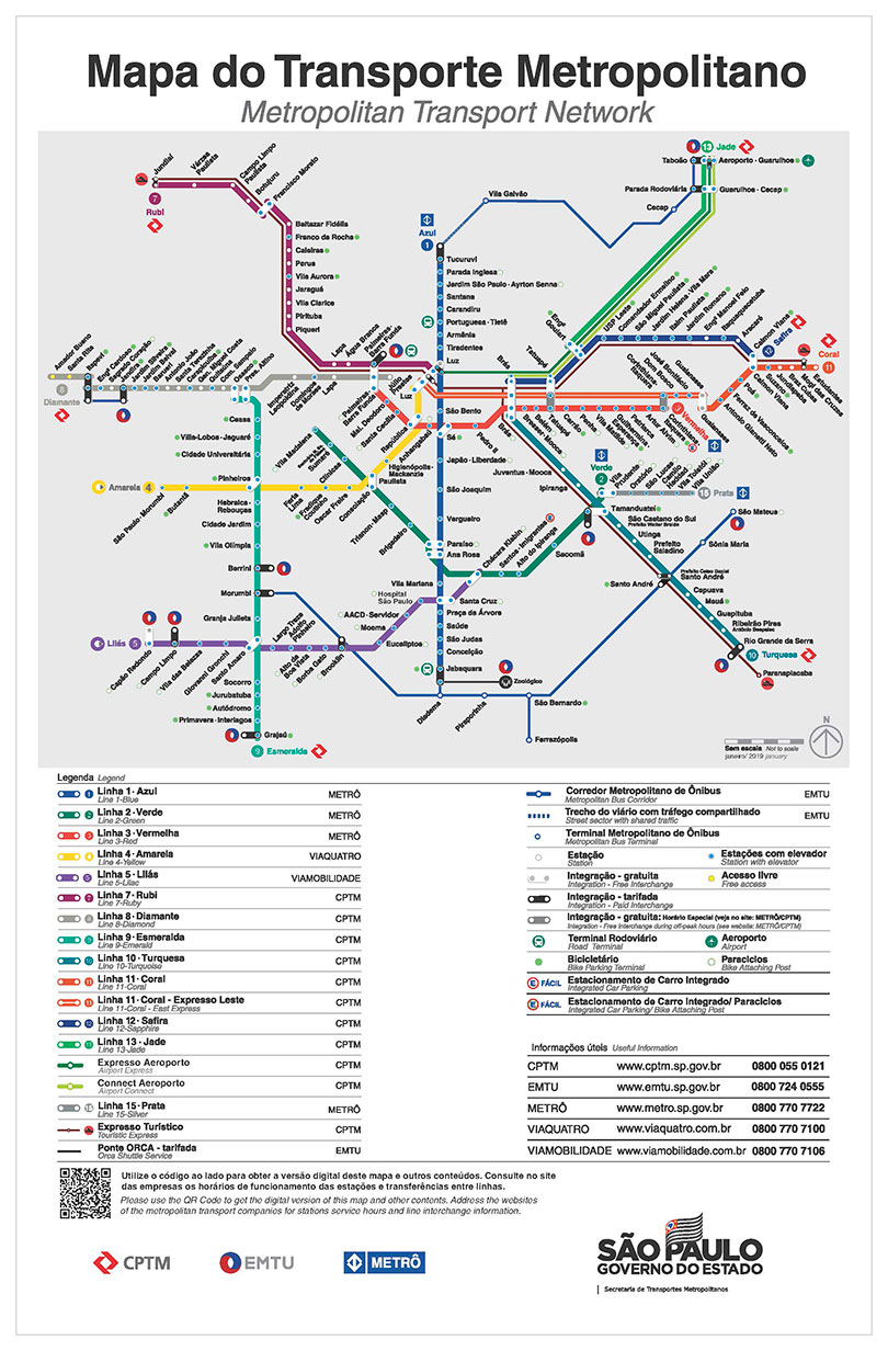 Mapa do Transporte Metropolitano de São Paulo - Metrô SP